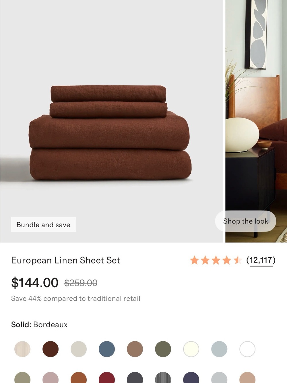 Twin European Linen Sheet Set in Bordeaux